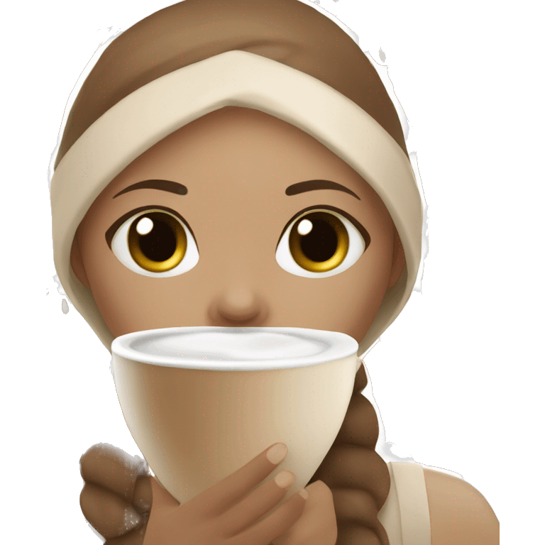 Spa girl with face mask holding a gingerbread latte emoji