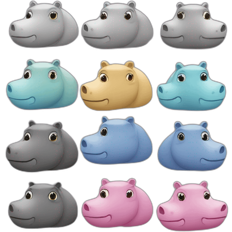 4, colored hippos emoji