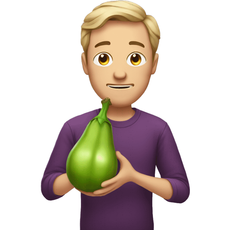 man holding eggplant and closing one eye emoji