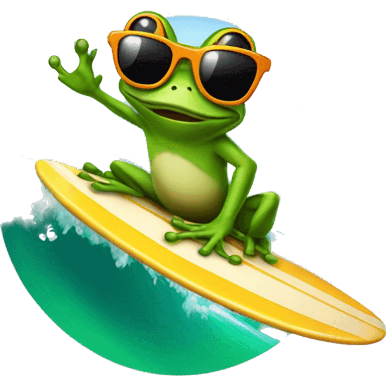 Frog with sunglasses surfing  emoji