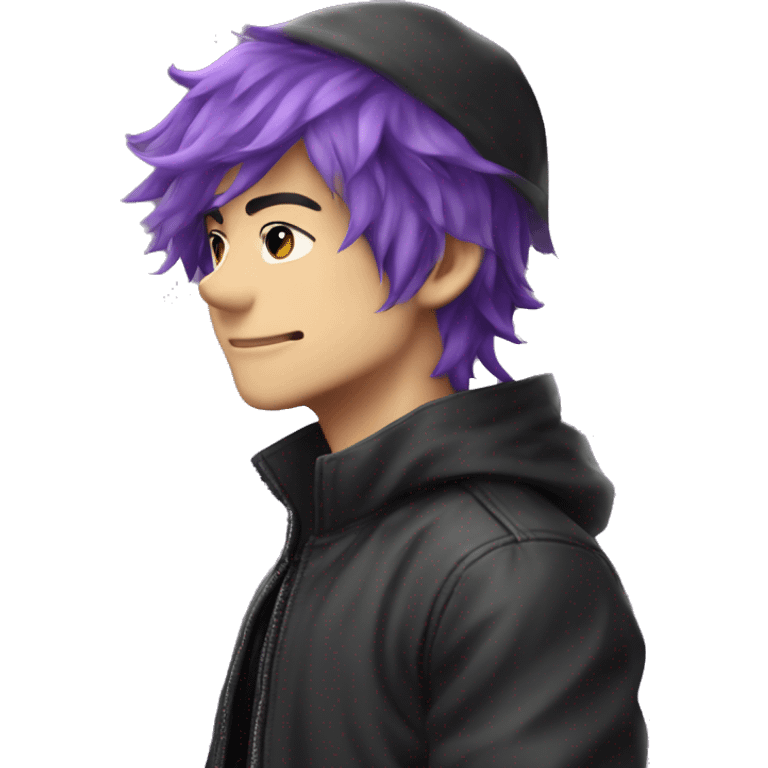 gojou satoru in black jacket Christmas hat and make his hair kinda purple fade emoji