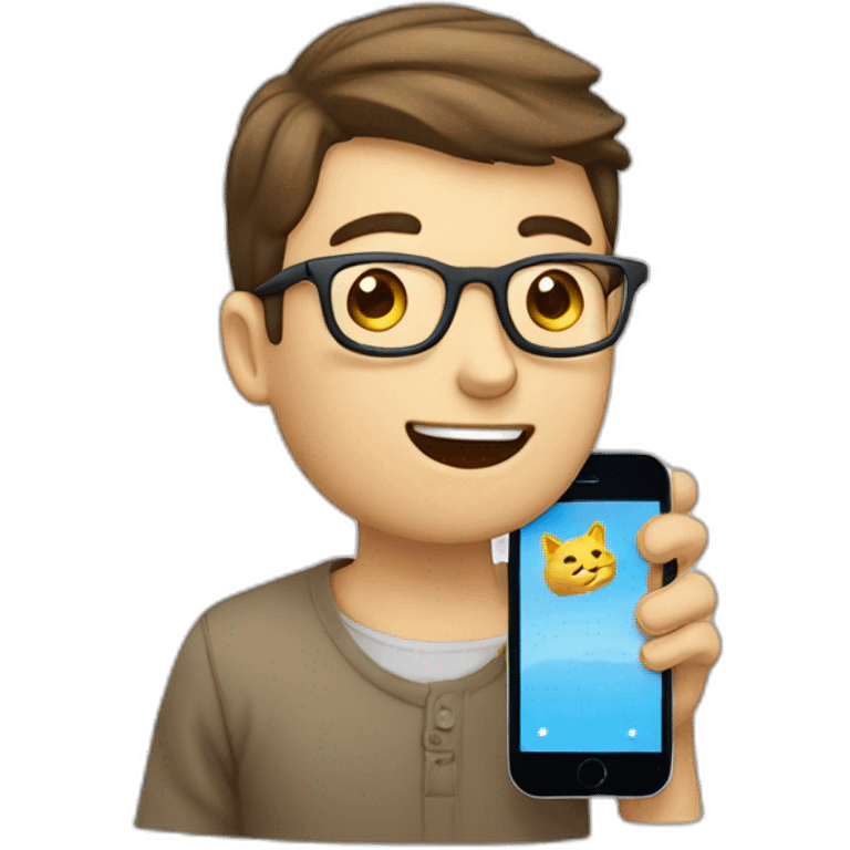 Un homme allongé qui joue chat avec son téléphone emoji