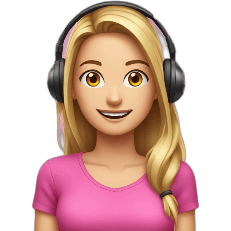 iJustine wearing pink shirt wearing gaming headset celebrating emoji