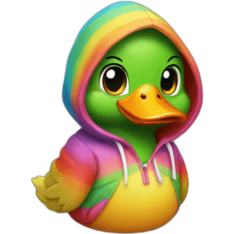 cute duck in rainbow hoodie emoji