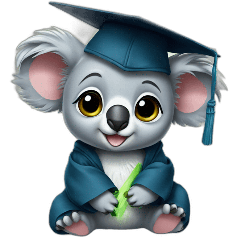 cuty koala similar to baby yoda with a university mortarboard emoji