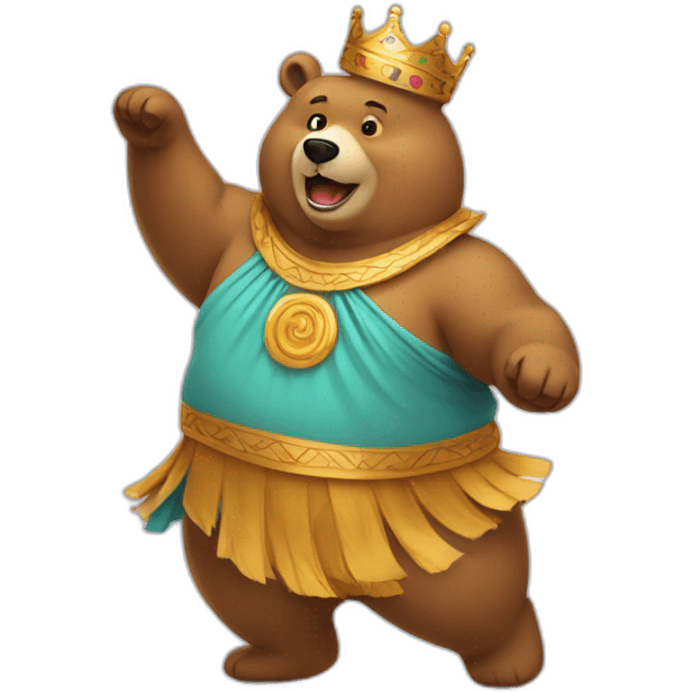 Fat bear dancing in a party hat and toga emoji