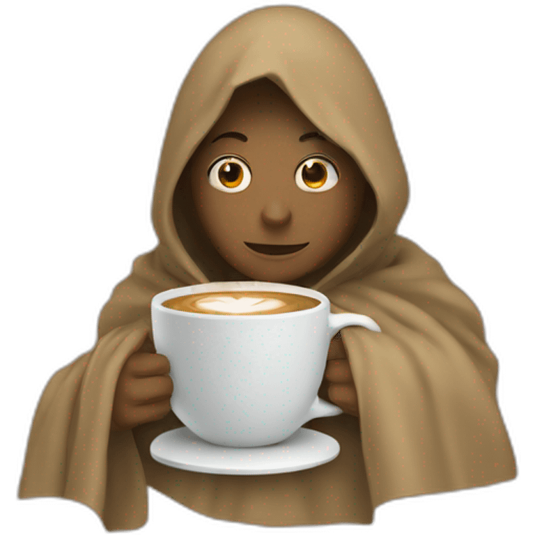 Person wrapped in a blanket with a coffee cup emoji