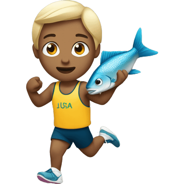 Olympic runner holding a fish emoji