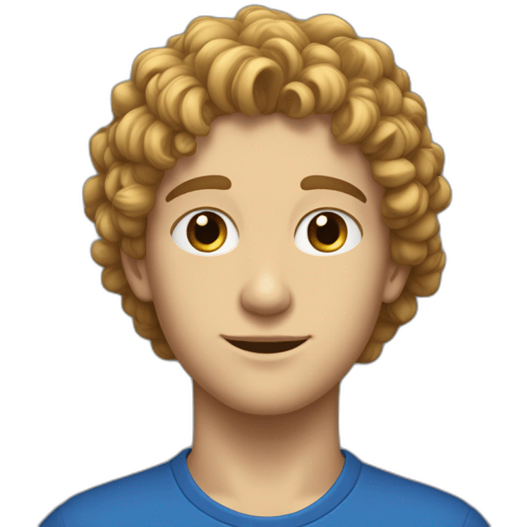 jeune homme avec des cheveux châtains bouclés, des yeux bleus clairs emoji