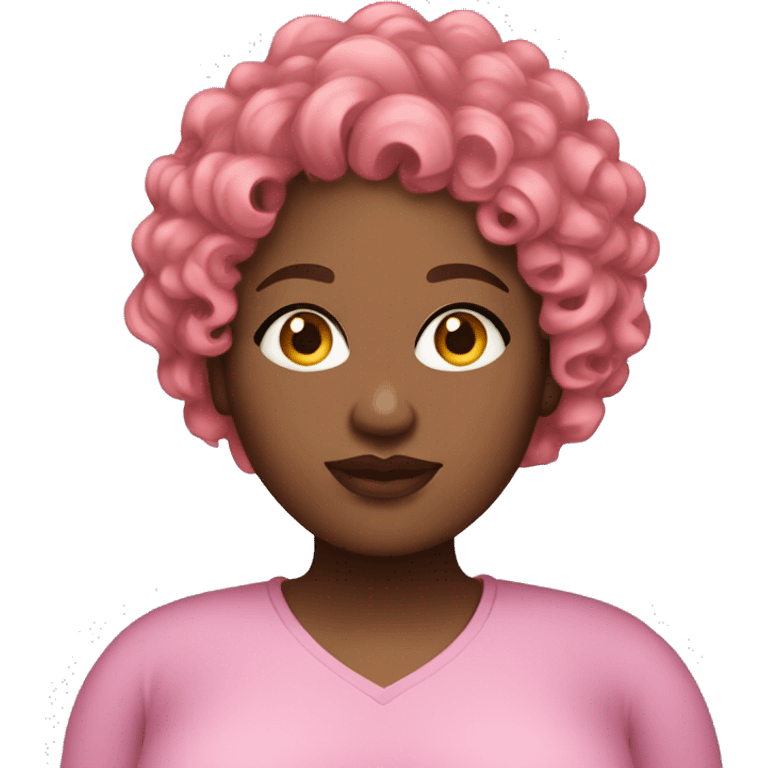 Plus size black woman with very short pink curly hair  emoji