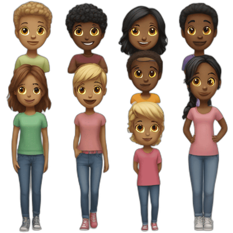 5 young people  2 girls, 3 boys (including 1 black people) emoji