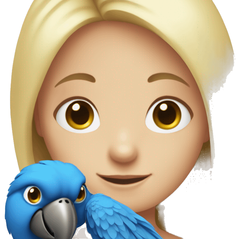 blue parrot in the hands of a girl with blond hair emoji