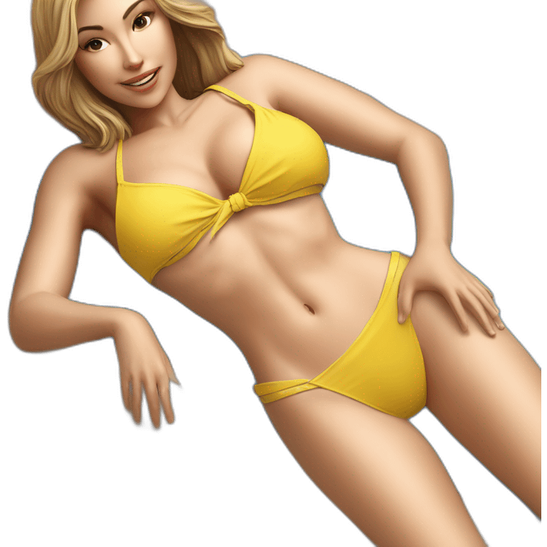 Sexy pose soft-fit Caucasian woman yellow bikini (beach body) bed realistic emoji