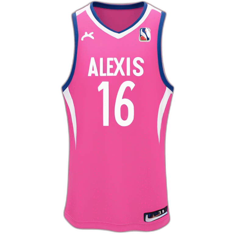 Maillot de basket de couleur rose avec comme nom Alexis et comme numéro 16 emoji