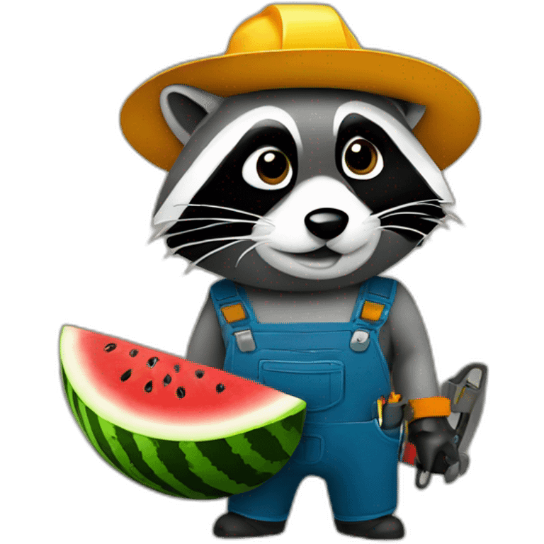 raccoon welder with a watermelon emoji