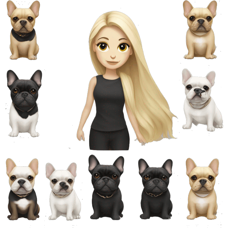 Long hair Blonde girl with black/white French bulldog emoji