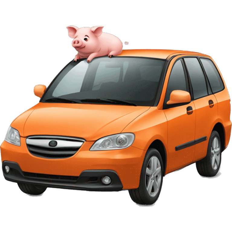 Pig driving orange mpv car emoji