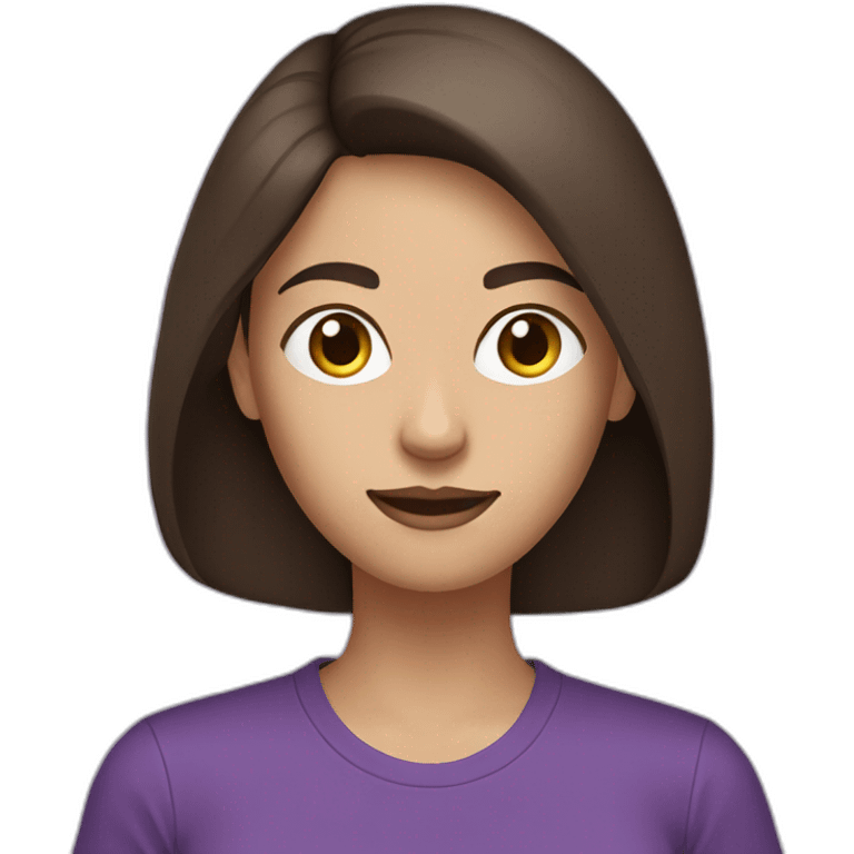 women,dark medium brown hair,using purple tshirt whith letters "4tech emoji