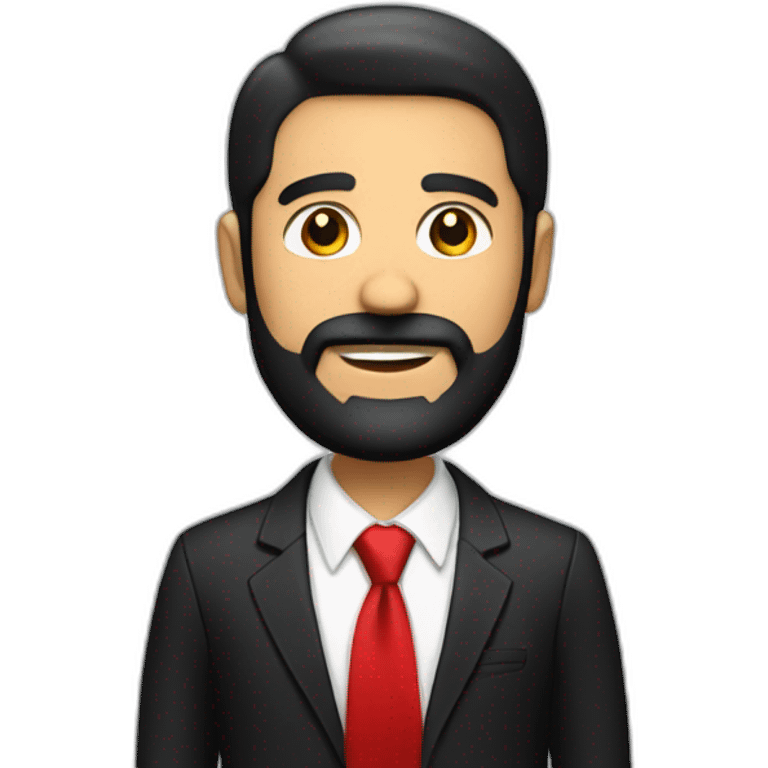 A Hispanic man with black beard in a black suite with the red tie emoji