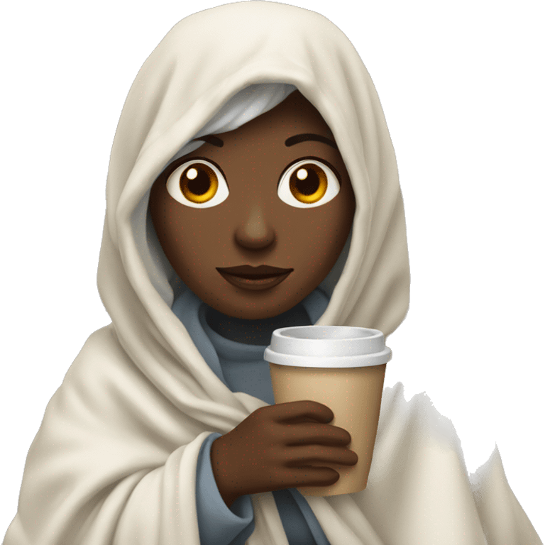 pale lady with blanket and coffee emoji