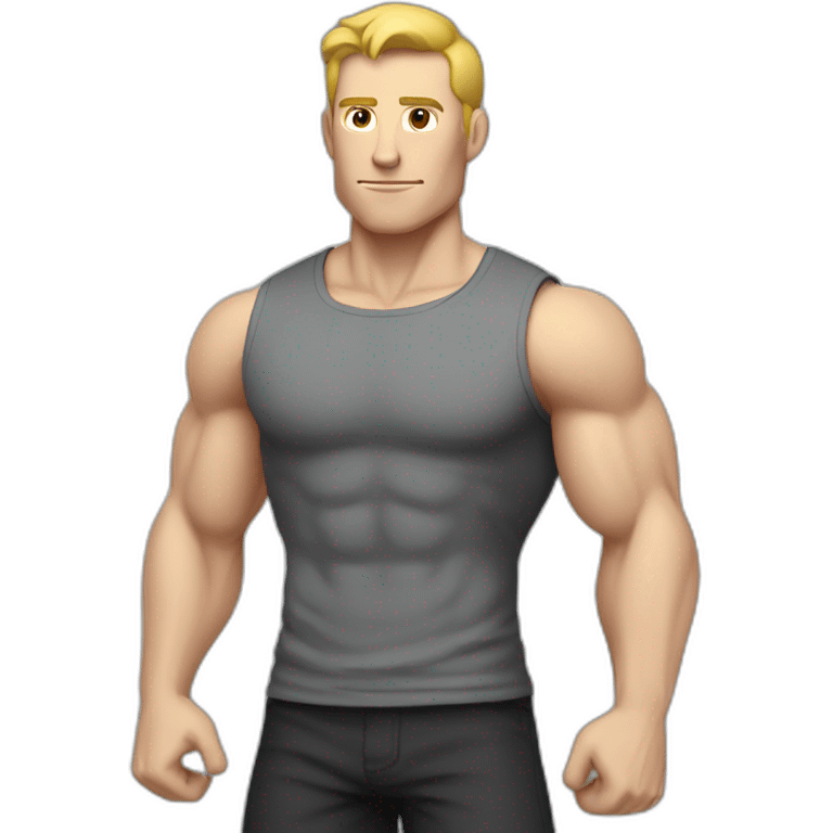 Pale skinned Fit Man With the biceps in black shirt and gray shorts emoji