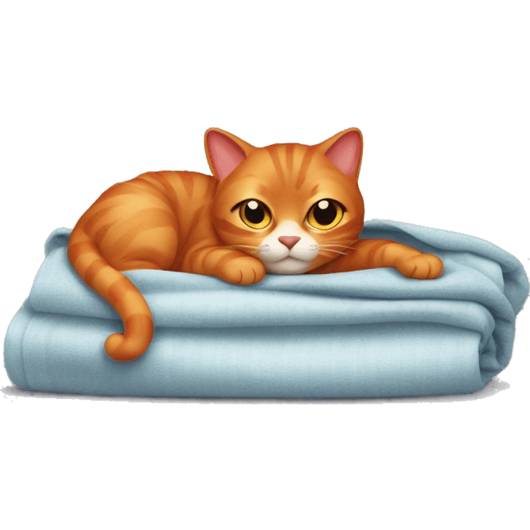 A red cat is lying under the blanket emoji