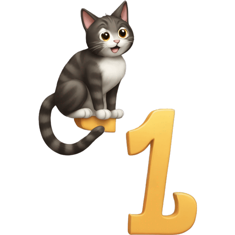 cat climbing on top of a giant number 7 emoji