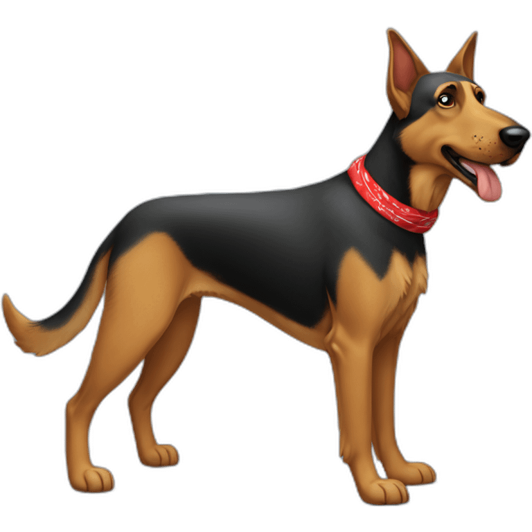 Coonhound/German Shepherd dog wearing small plain red bandana walking left semi realistic with floppy ears emoji