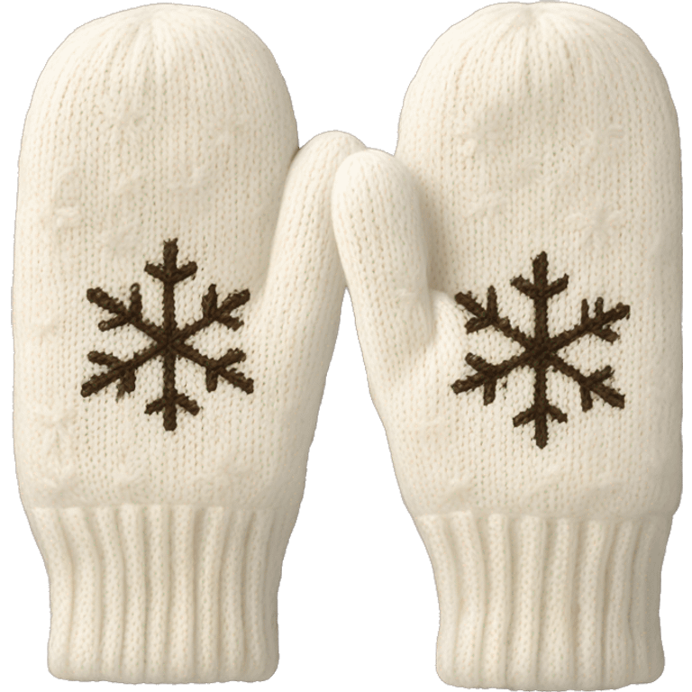 A pair of creme cozy knitted white mittens with a snowflake design emoji