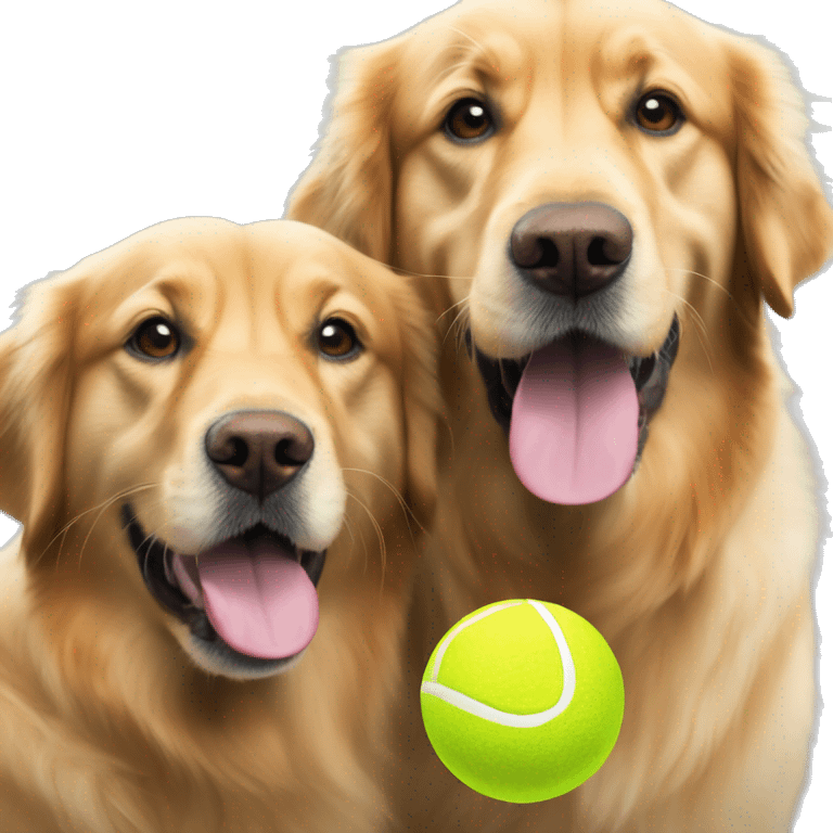 two golden retrievers with tennis ball in their mouths emoji