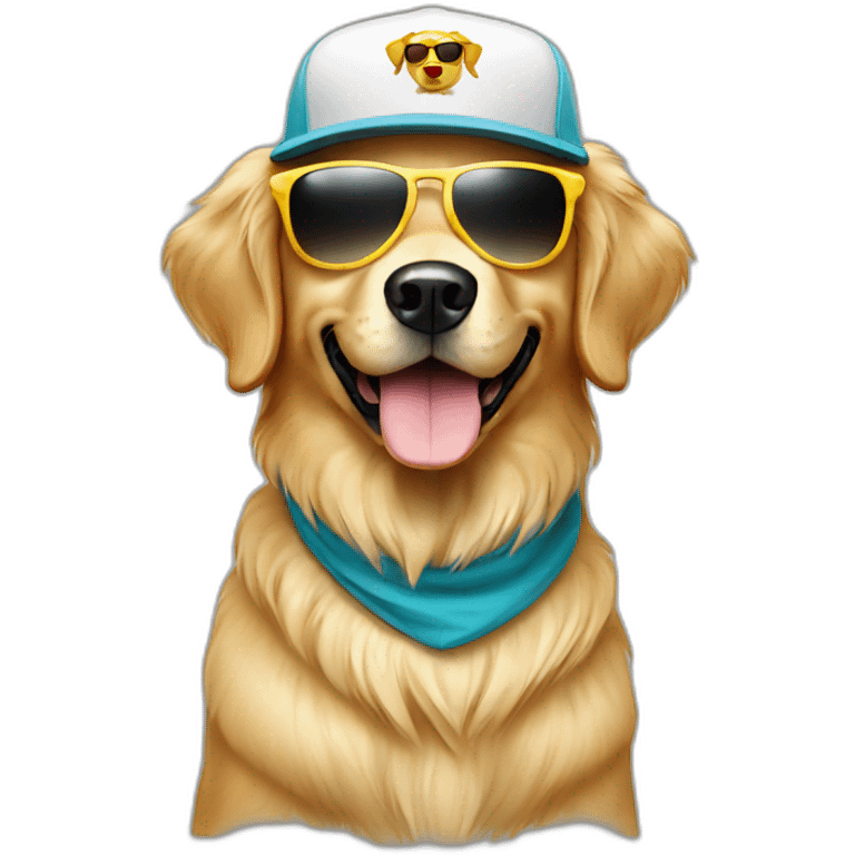 cute golden retriever wearing cap and sunglasses emoji