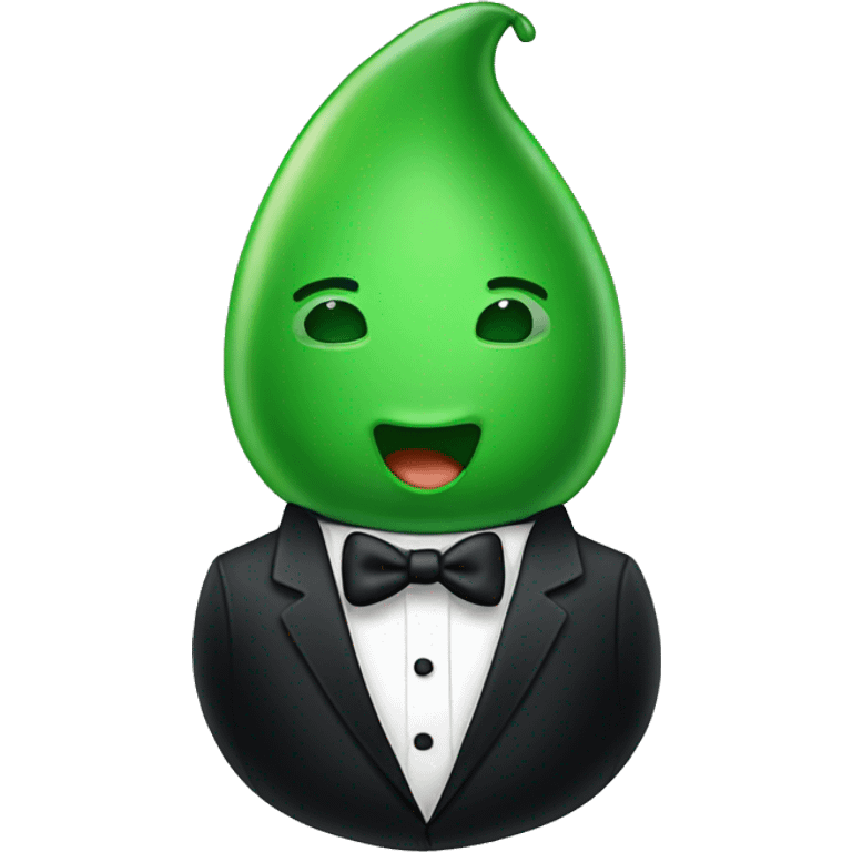 green pee pod wearing tuxedo emoji