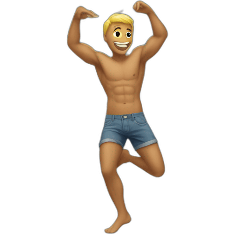 Shirtless guy dancing under raining money  emoji