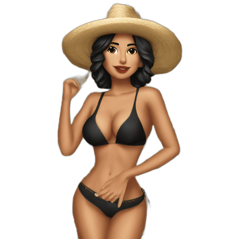 Mujer mexicana morena sexy con perro completamente negro emoji