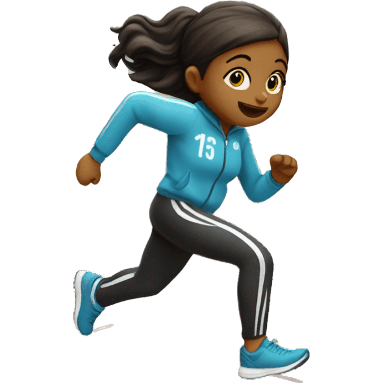 Girl running on as track with a track suit that has a 35 on it  emoji