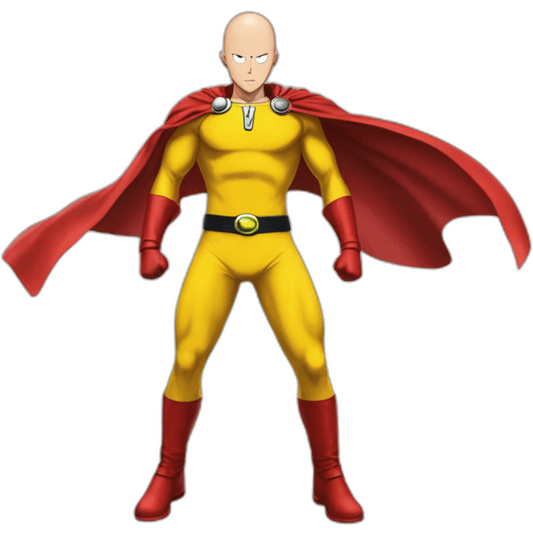 ultimate extreme anime bald one punch man with red cape and yellow costume emoji