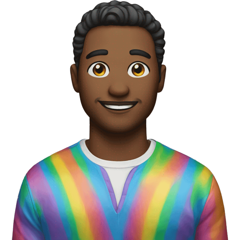 Man with a rainbow shirt and makeup emoji