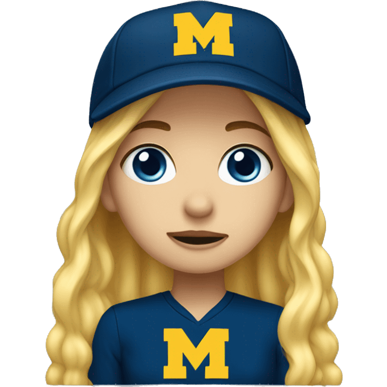 Blonde girl with blue eyes crying wearing University of Michigan hat emoji