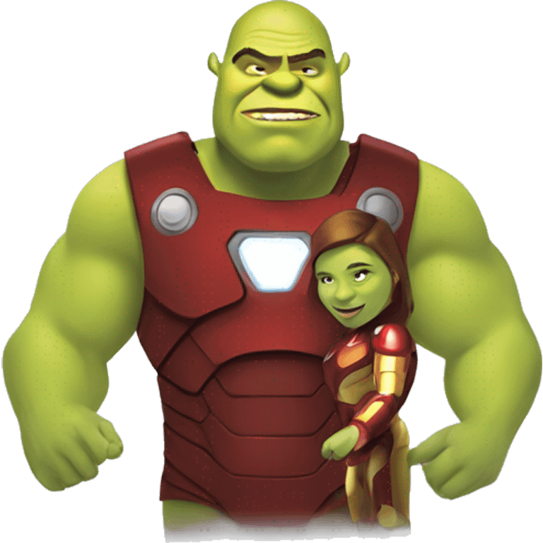 Shrek qui embrasse un homme devant Fiona qui ce transforme en iron man emoji