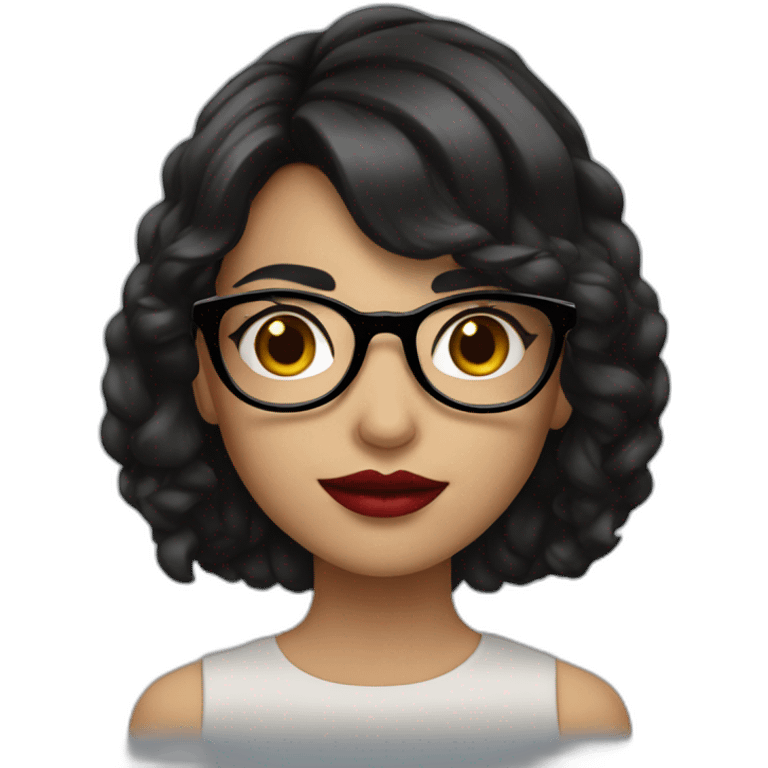 A girl with a dark hairstyle, red lipstick on her lips and glasses for vision emoji