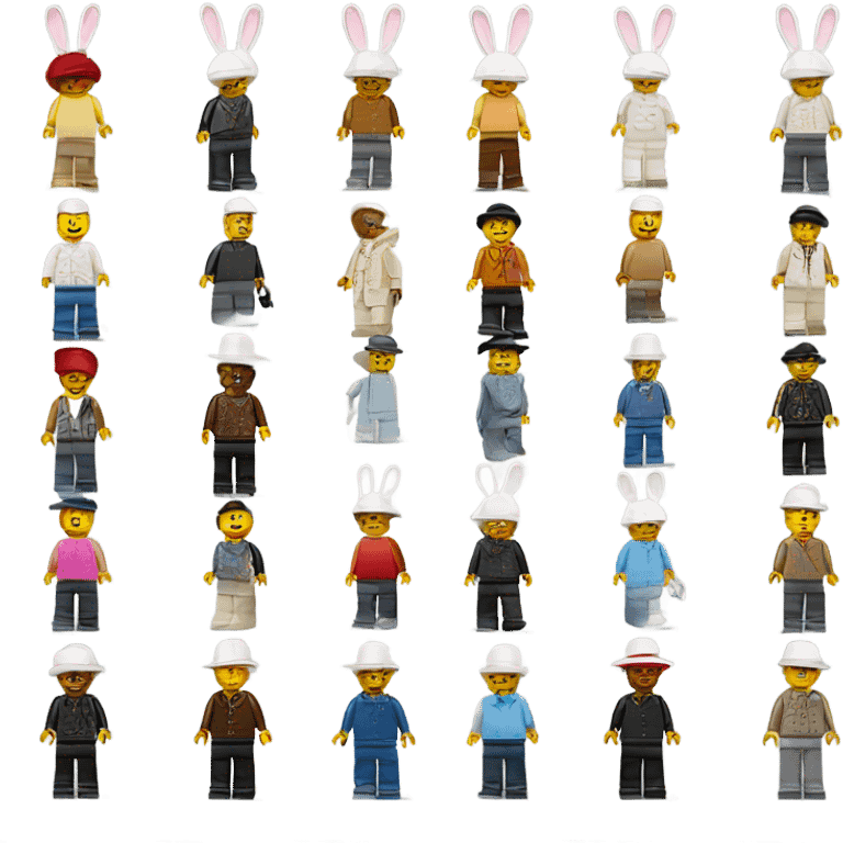 Lego human couple full body each wearing rabbit hat emoji