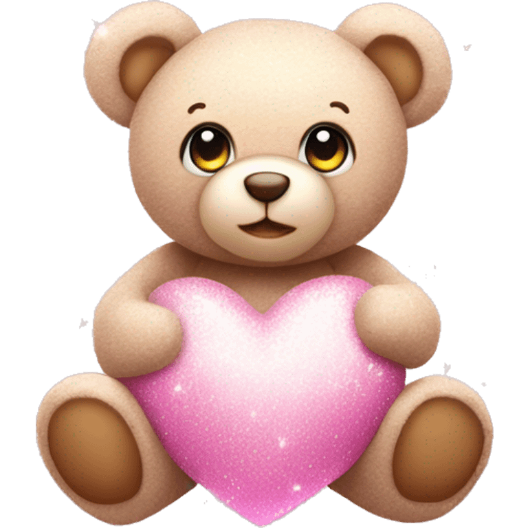 teddy bear over a light pink heart with sparkles  emoji