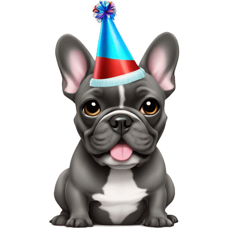 Blue brindle french bulldog with party hat emoji