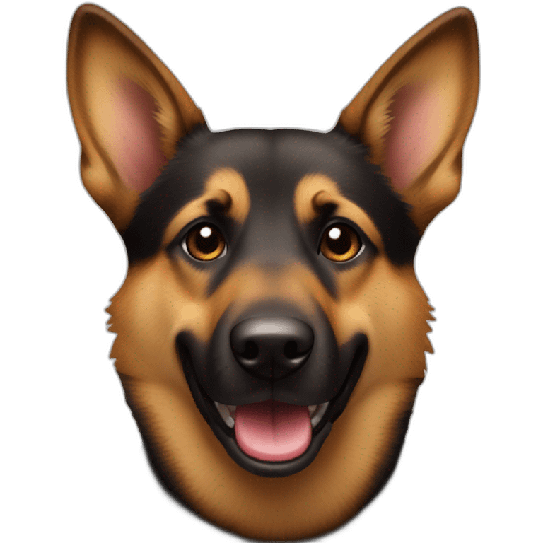 Black and brown alsatian with a crazy face and the tongue outside emoji