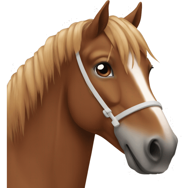 Brown horse with brown mane eating a carrot and small white marking on head emoji