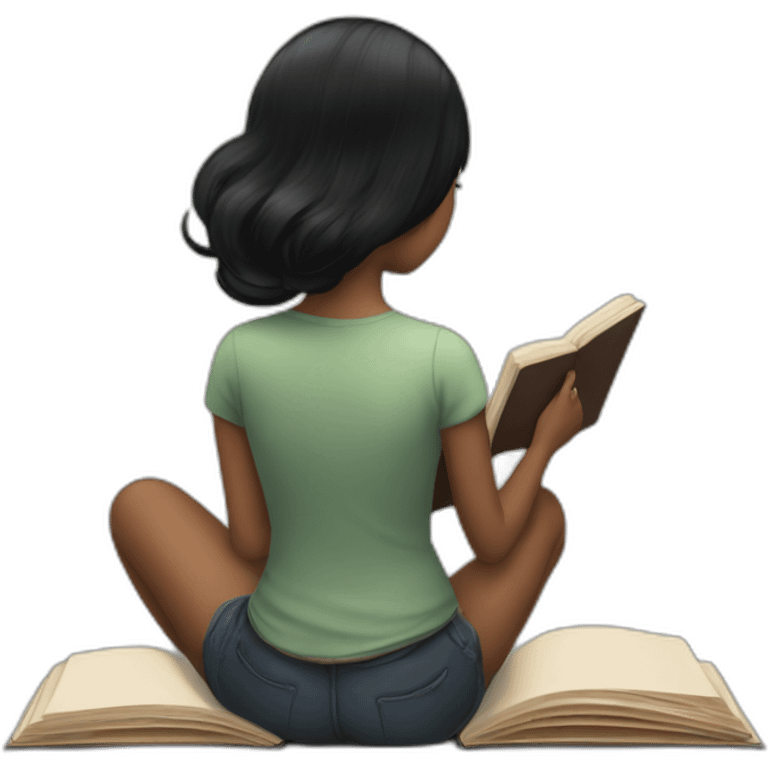 back view of a black-hair girl reading a book emoji