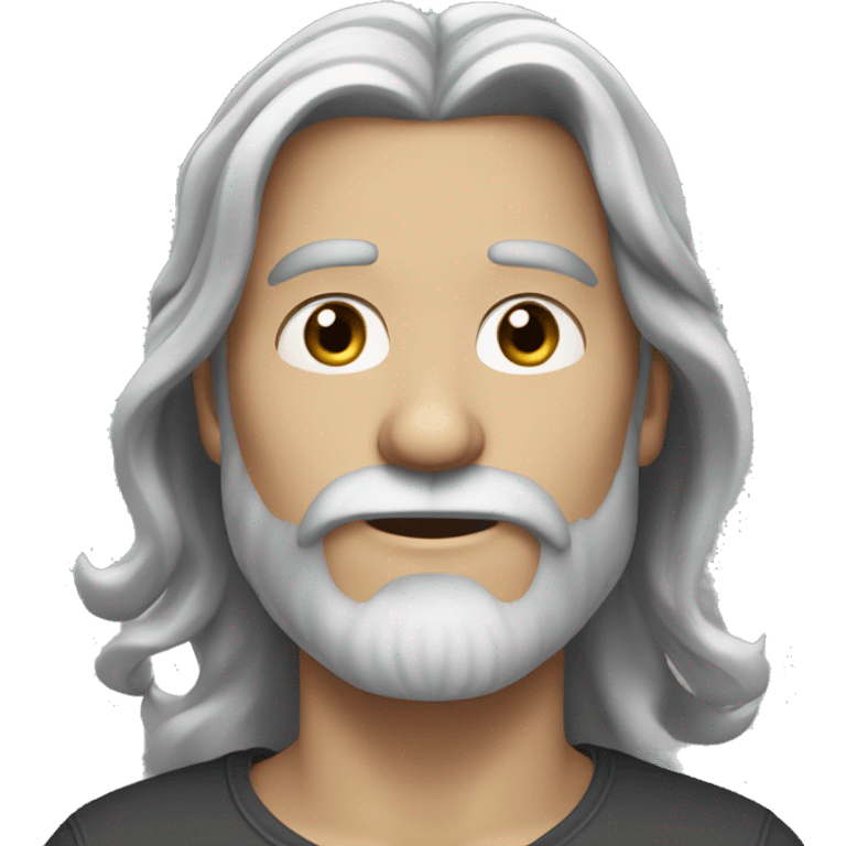 bearded man with long hair, blue-grey eyes emoji