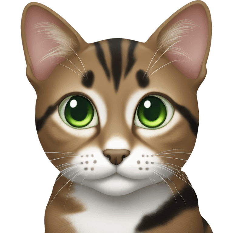 Brown white and black tabby cat with green eyes emoji