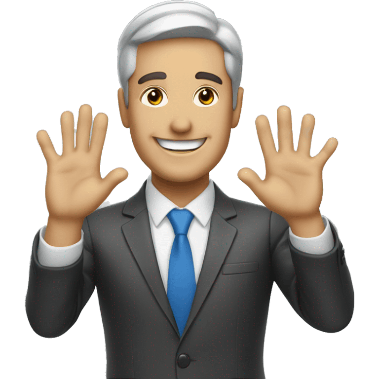 smiling business man putting hands up emoji