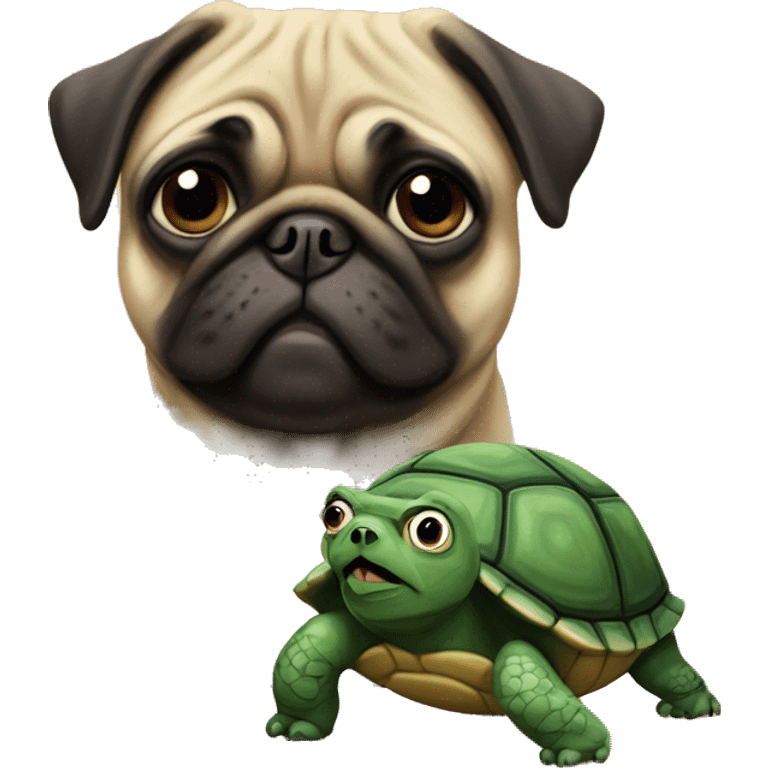 Pug next to turtle emoji